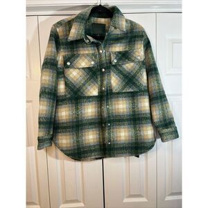 Blank NYC Forest Green and Mustard Plaid Utility Jacket